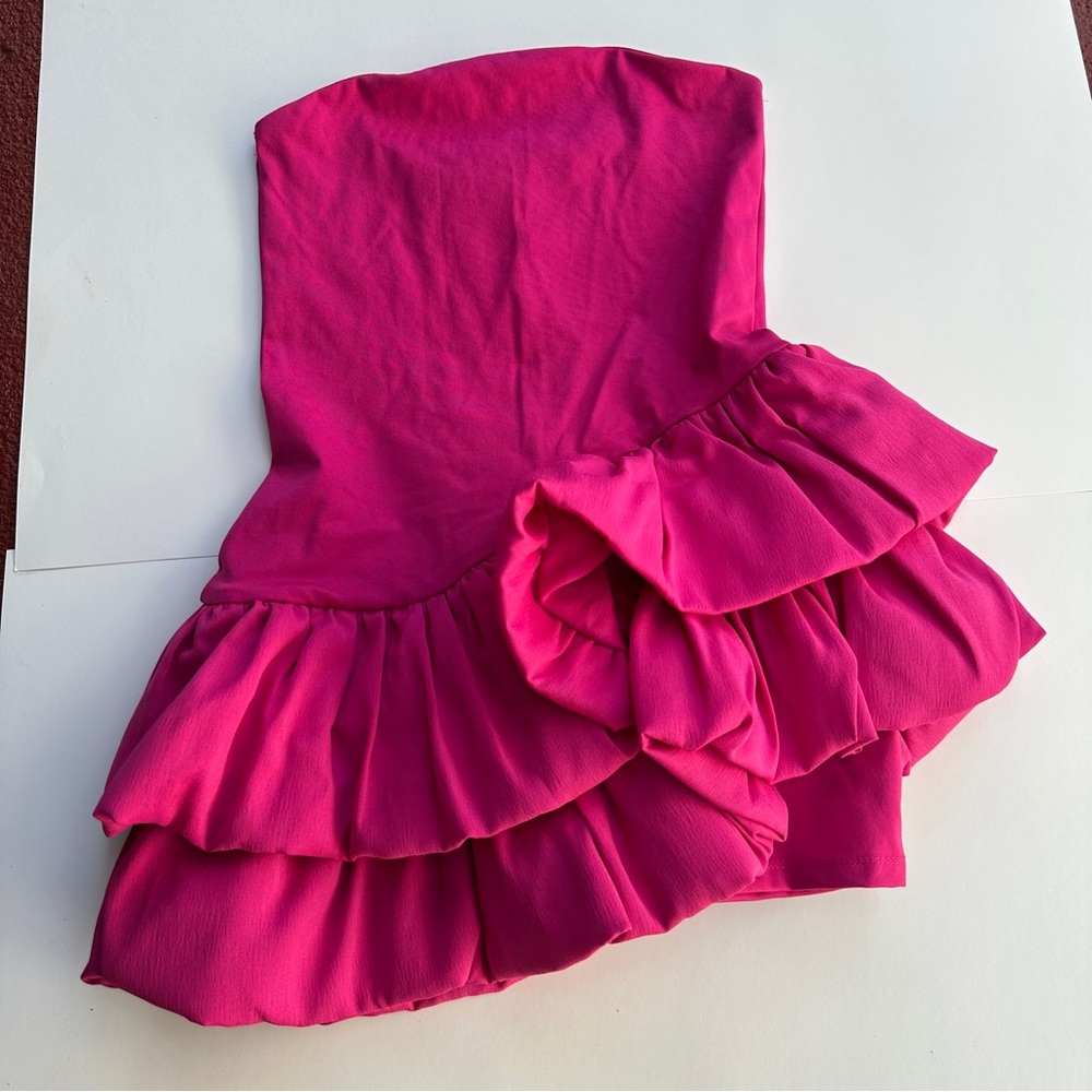 Zara Strapless Ruffled Midi Dress in Hot Pink - Picture 4 of 6